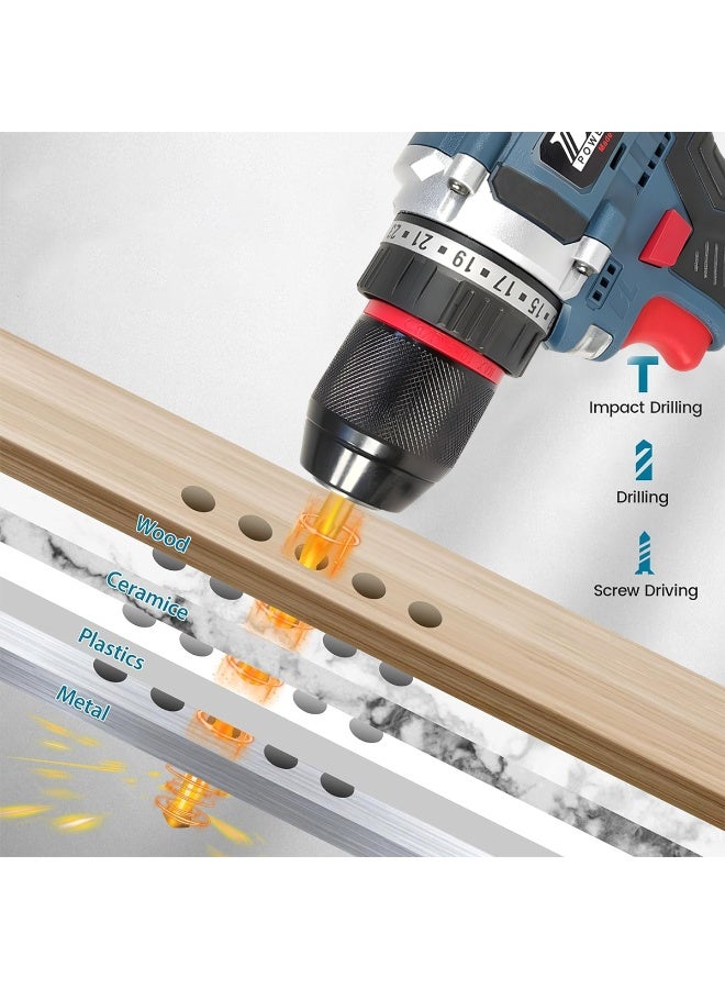 ديفاونز مجموعة مثقاب لاسلكي 18 فولت مع وظيفة الطرق، بطارية قابلة لإعادة الشحن، تحكم متغير في السرعة، دوران أمامي وخلفي، 23+3 إعدادات عزم الدوران، ضوء LED، ظرف بدون مفتاح، مناسب لحفر الخشب والمعادن والجدران، فك وتركيب البراغي، مجموعة أدوات إصلاح منزلية، أدوات كهربائية محمولة. - Image 4